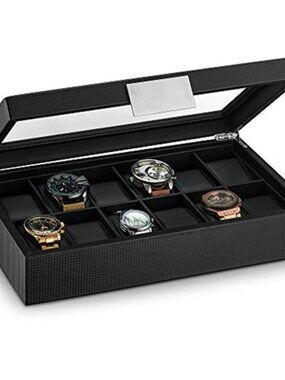 Watch Box for Men-12 Slot Luxury Carbon Fiber Design Display Case, Large Holder
